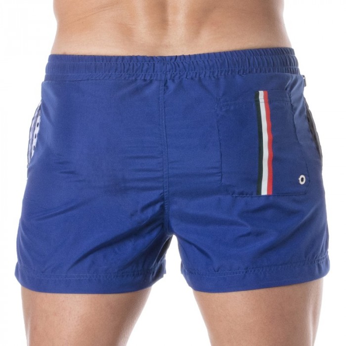 Pantaloncini da bagno del marchio TOF PARIS - Pantaloncini da bagno a mezza coscia Tof Paris con righe tricolore - blu royal - R