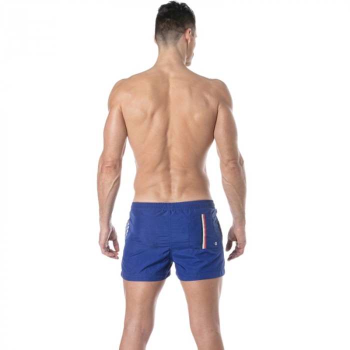 Pantaloncini da bagno del marchio TOF PARIS - Pantaloncini da bagno a mezza coscia Tof Paris con righe tricolore - blu royal - R