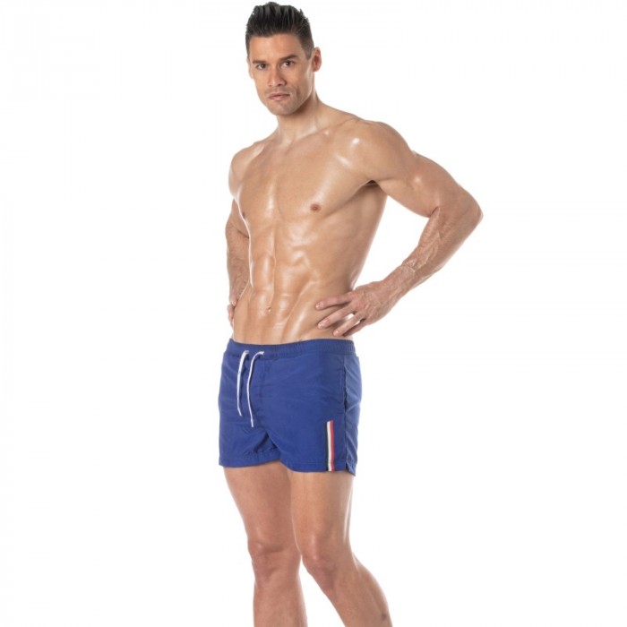 Bath Shorts of the brand TOF PARIS - Tof Paris mid-thigh swim shorts with tricolor stripe - royal blue - Ref : TOF377BUR