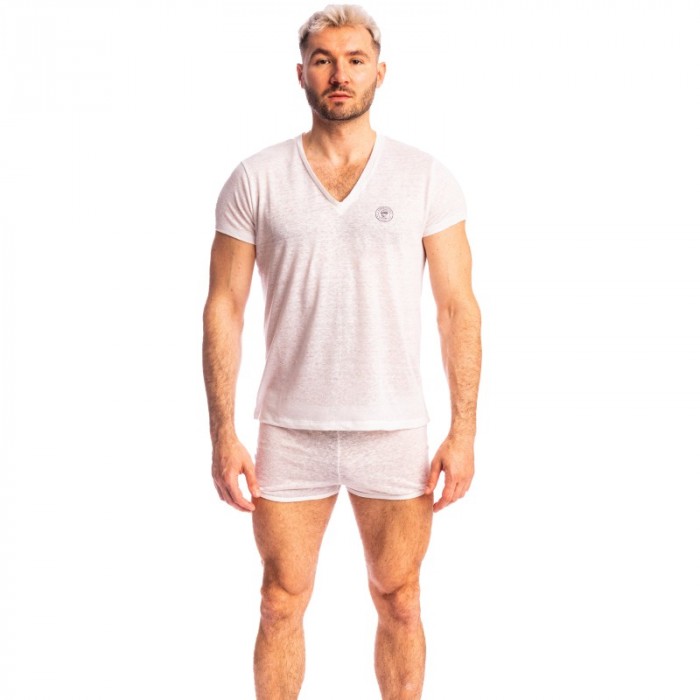 Mangas cortas de la marca L HOMME INVISIBLE - Nieuport Blanco - Camiseta con cuello de pico L Homme Invisible - Ref : RW31 NIE 0