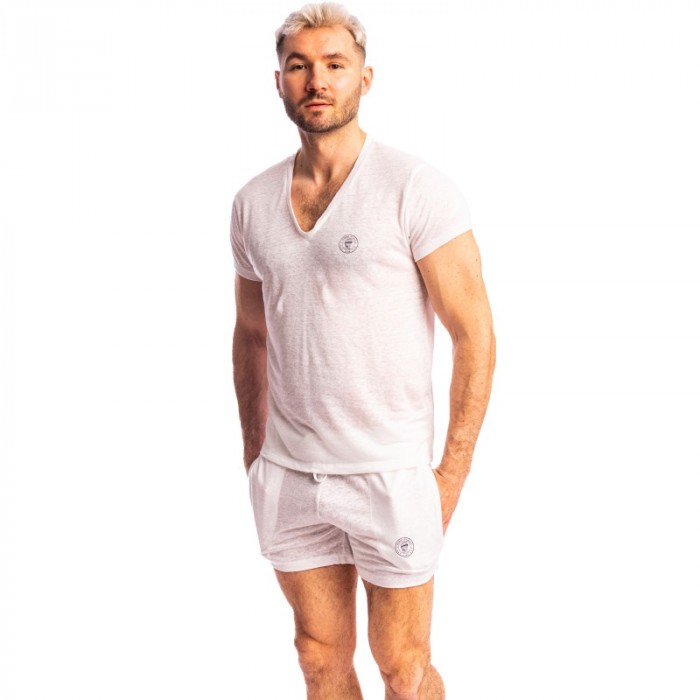 Kurze Ärmel der Marke L HOMME INVISIBLE - Nieuport Weiß - T-Shirt mit V-Ausschnitt L Homme Invisible - Ref : RW31 NIE 002