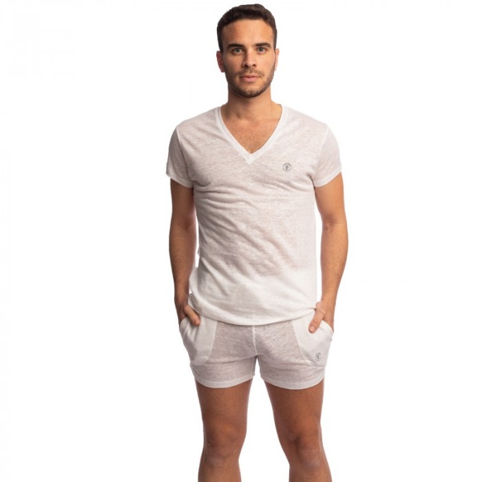 Kurze Ärmel der Marke L HOMME INVISIBLE - Nieuport Weiß - T-Shirt mit V-Ausschnitt L Homme Invisible - Ref : RW31 NIE 002