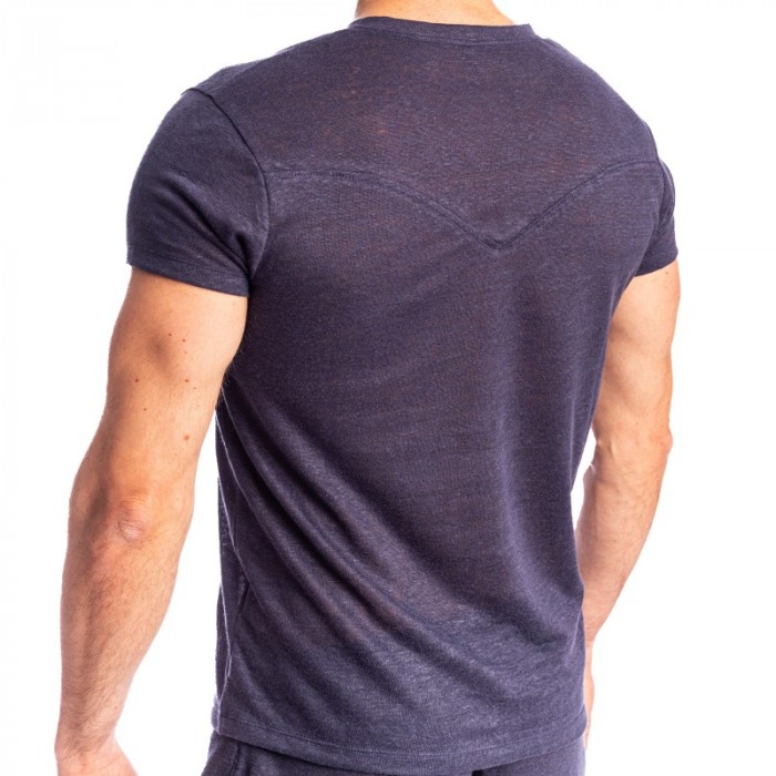 Mangas cortas de la marca L HOMME INVISIBLE - Nieuport Navy - Camiseta con cuello de pico L Homme Invisible - Ref : RW31 NIE M47