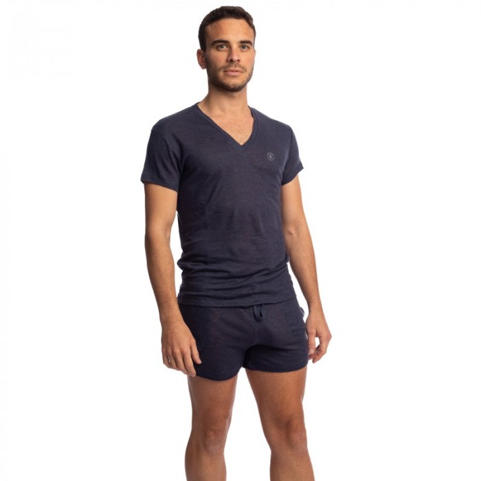 Mangas cortas de la marca L HOMME INVISIBLE - Nieuport Navy - Camiseta con cuello de pico L Homme Invisible - Ref : RW31 NIE M47