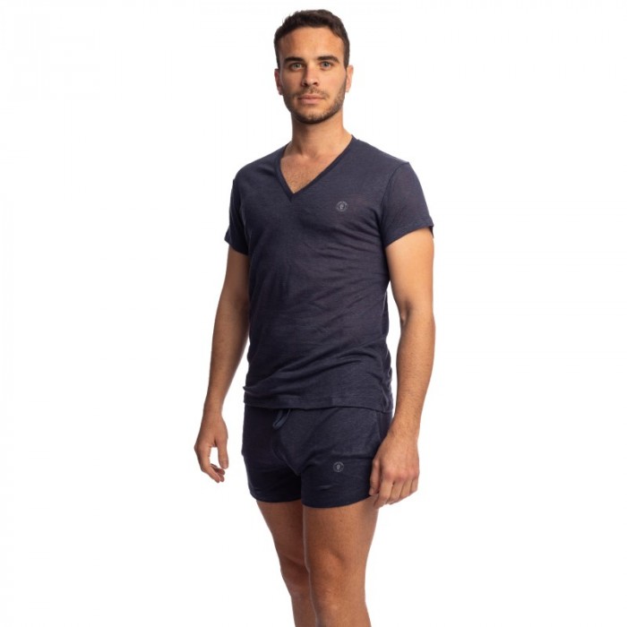 Mangas cortas de la marca L HOMME INVISIBLE - Nieuport Navy - Camiseta con cuello de pico L Homme Invisible - Ref : RW31 NIE M47