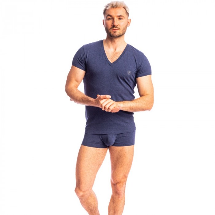 Kurze Ärmel der Marke L HOMME INVISIBLE - Bleu de Chine - T-Shirt mit V-Ausschnitt L Homme Invisible - Ref : MY61 C49