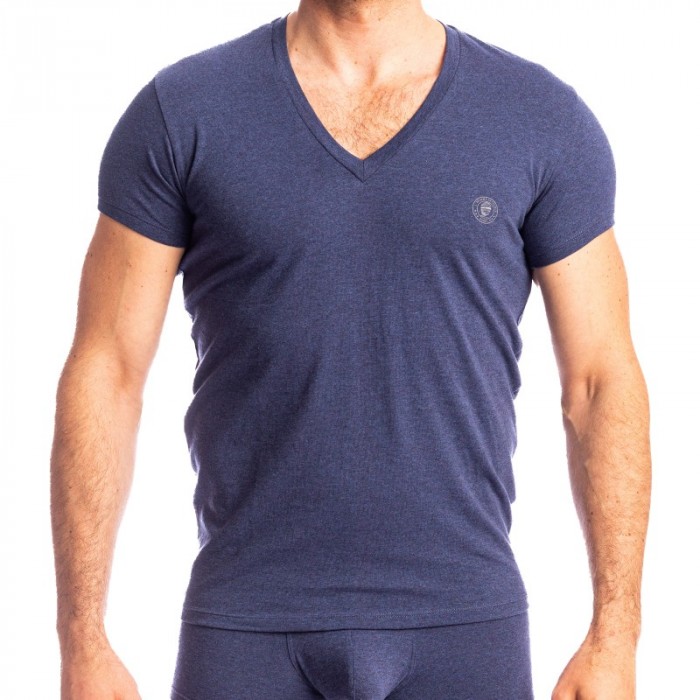 Kurze Ärmel der Marke L HOMME INVISIBLE - Bleu de Chine - T-Shirt mit V-Ausschnitt L Homme Invisible - Ref : MY61 C49