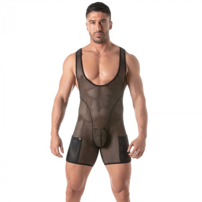 Body del marchio TOF PARIS - Body Tof Paris Mesh Circuit Wrestler Nero - Ref : TOF452N