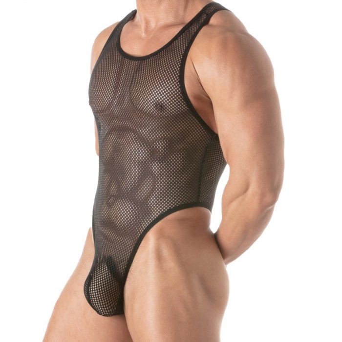 Body der Marke TOF PARIS - Tof Paris Mesh Circuit Tanga Body Schwarz - Ref : TOF453N