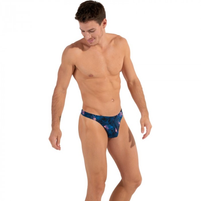 Thong of the brand HOM - G-String HOM Funky Styles - navy tiger and floral print - Ref : 402895 40P0RA