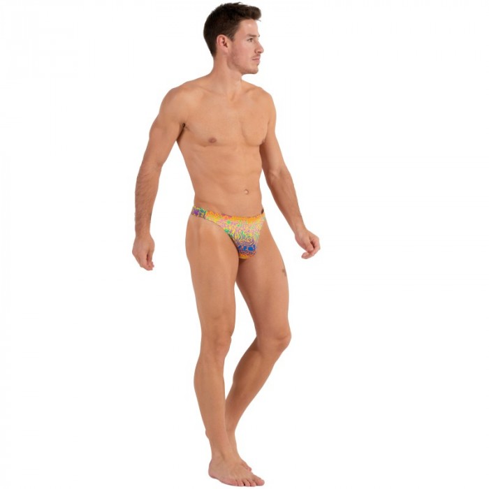 Tanga de la marca HOM - G-string HOM Funky Styles - Estampado Amarillo - Ref : 402895 40P0YE