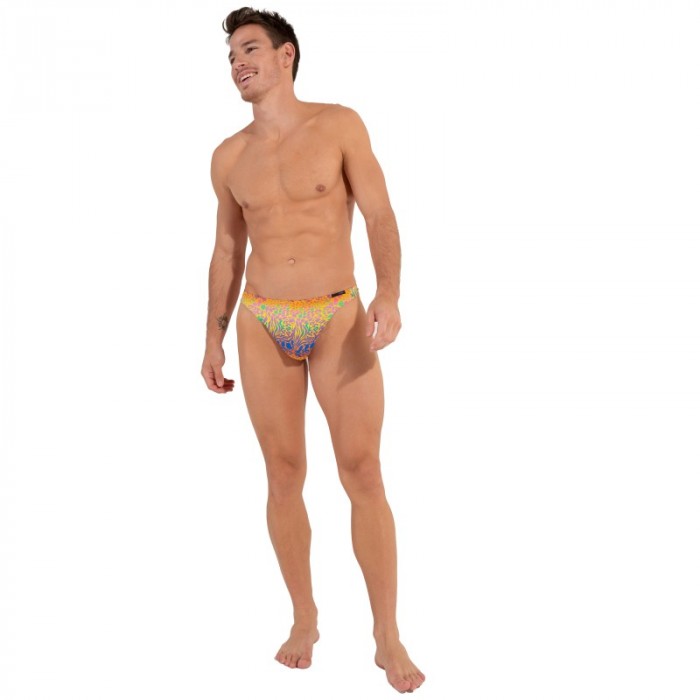 Tanga de la marca HOM - G-string HOM Funky Styles - Estampado Amarillo - Ref : 402895 40P0YE