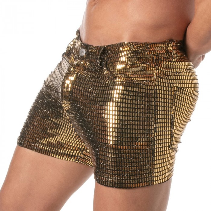 Breve del marchio TOF PARIS - Pantaloncini 5 tasche a metà coscia Glitter Tof Paris - Oro - Ref : TOF505O