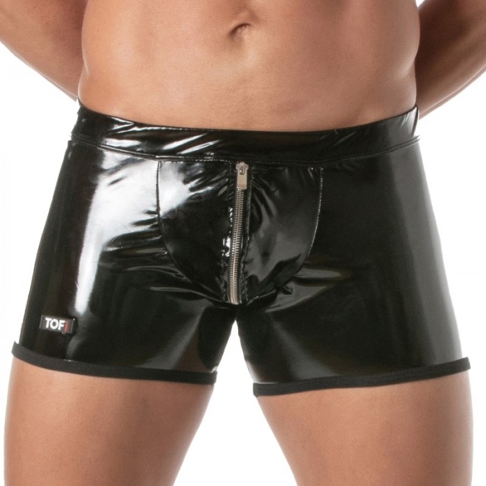 Boxershorts, Shorty der Marke TOF PARIS - Push Up Boxershorts mit Reißverschluss Vinyl Tof Paris - Schwarz - Ref : TOF494N