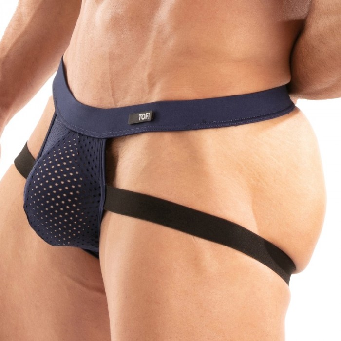 Jock strap de la marque TOF PARIS - Jockstrap Tentation en Microfibre Tof Paris - Bleu Marine - Ref : TOF524BM