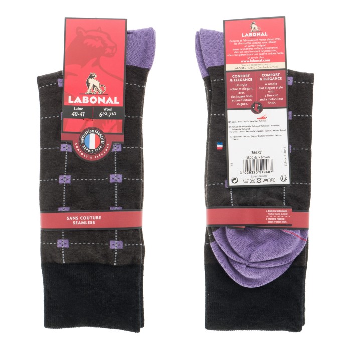  MI-CHAUSSETTES Carrés colorés laine - Sans couture - Noir - LABONAL 38973 5800 