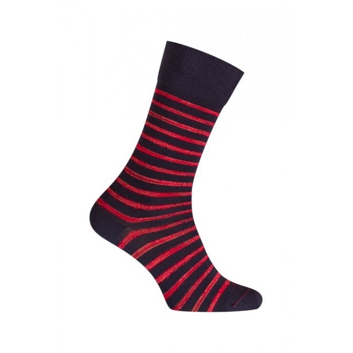  MI-CHAUSSETTES Rayures marin irrégulières coton - Sans couture - Marine/Rouge - LABONAL 34758 1090 