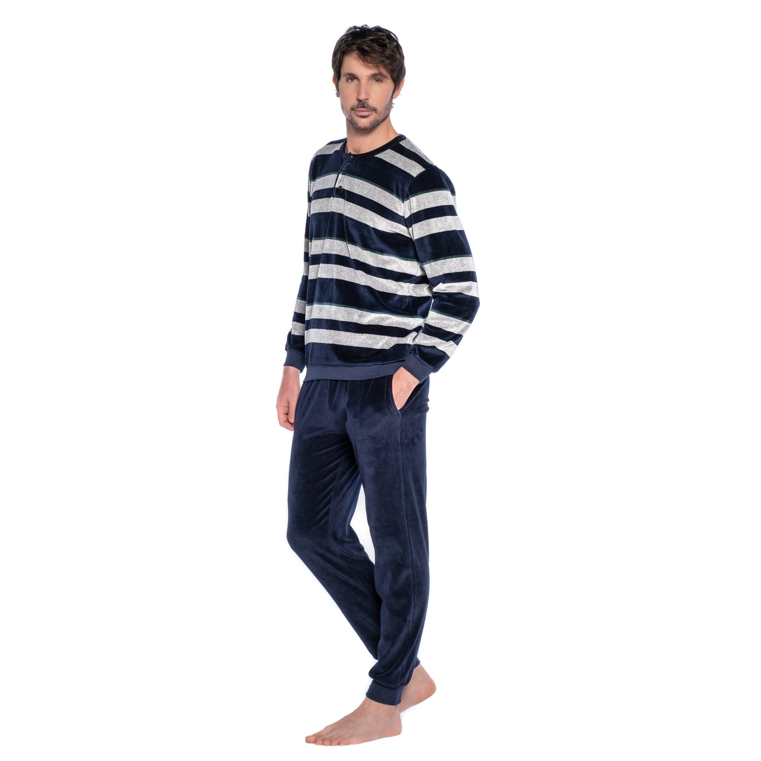 für Samt : Punto - Lange Pyjama navy gestreift Schlafanzüge
