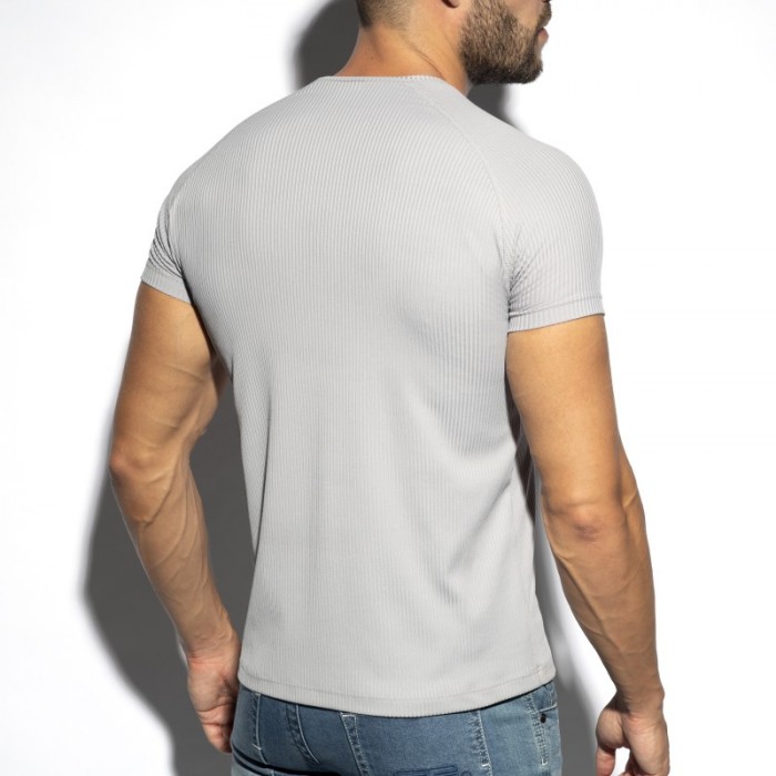 Short Sleeves of the brand ES COLLECTION - T-shirt V-Neck recycled rib - grey - Ref : TS299 C11